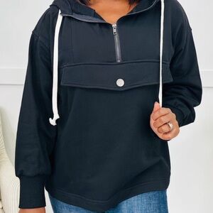 Casual Black Women's Hoodie with White Drawstrings NWT